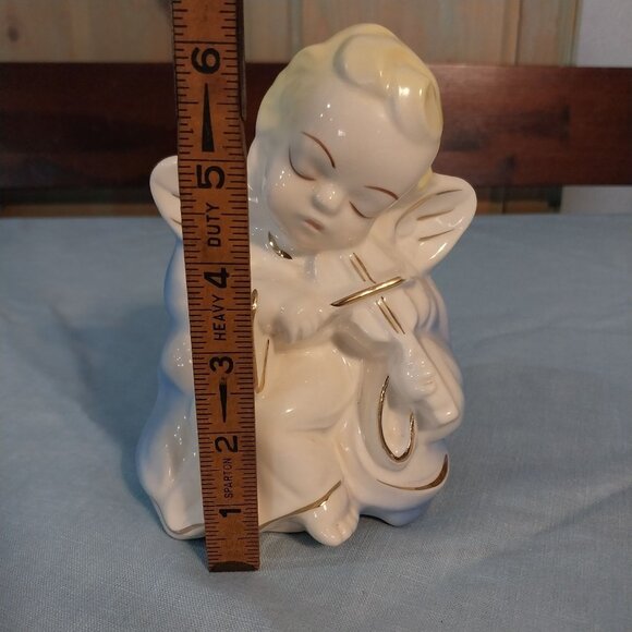 Vintage Ceramic Angel Playing Violin Planter Gold Accents - Picture 6 of 7